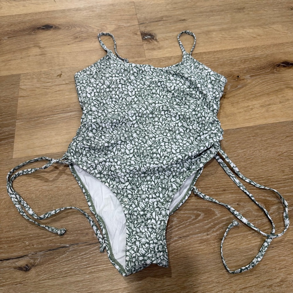 Beach Riot Green White Floral Hibiscus High Cut Bikini Bottom Size S Small